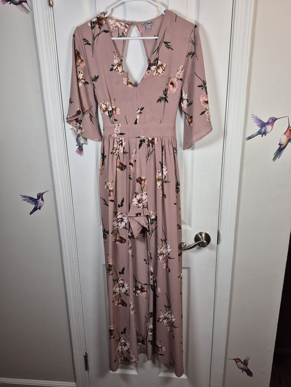 J For Justify Floral Maxi-Length Romper Jumpsuit Dusty Rose Summer Boho Size S